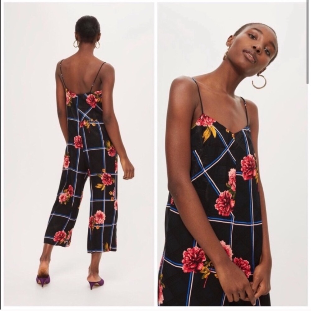 Topshop Check Floral Jumpsuit size 2 - Picture 2 of 12